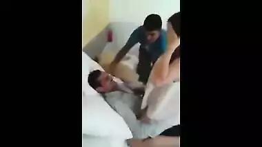 Office boss brings a sexy call girl to have groups sex with his team