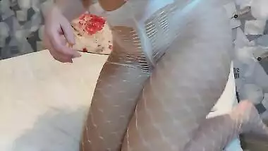 Juicy girl in white pantyhose spanks and fucks butt with a toy Viki SexAss Full HD