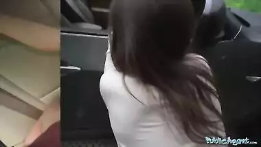 Public Agent Tru Kait riding a big dick deep inside her wet pussy outdoors in public