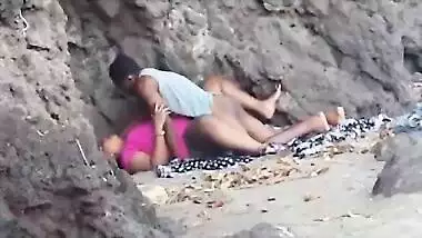 Indian blue film of a juvenile pair enjoying outdoor sex on the beach