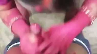 Holi color hot blowjob sex with Didi