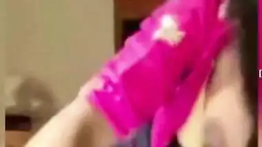 XXX affair of amazing Desi woman in sari who takes boobies out at home