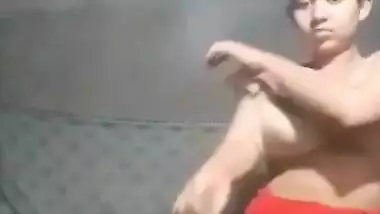 Beautiful cute innocent girl making nude video for Bf