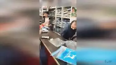 Lewd Desi aunty flashes her hairy pussy in the shop