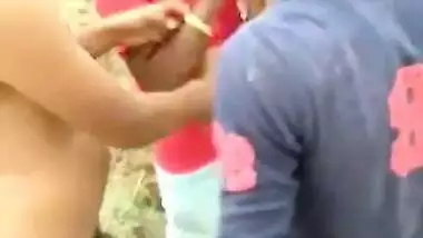 Small college girl caugt by three guys and they suck and kiss