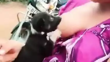 Puppy sucking milk from a desi wife’s boobs directly tiktok video
