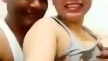 Nepali aunty take selfie video when her hubby pressing boobs with clear Nepali audio