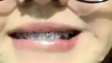 Cute Girl With Glasses Takes Cum In Mouth Swallows And Licks It Nicely