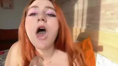 Redhead girl plays with herself and a dildo while her parents are not at home | 2 Part