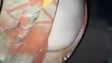 Shy Desi aunty flashes natural XXX tits to lover in darkened hall