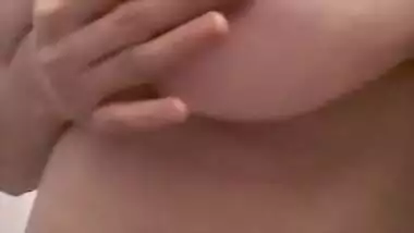 Anusha Pressing Her Huge Boobs in Washroom & Recording for B