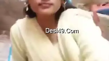 No nakedness but teasing by sex-addicted Desi aunty in front of camera