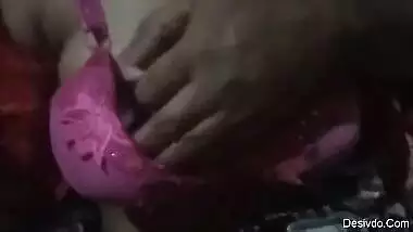 Desi wife big boobs pressing and showing by hubby in different bra