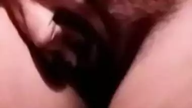 Chubby Desi woman with round tits gently touches own hairy XXX muff