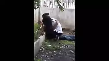 Horny college couple enjoy a quick outdoor fuck with lover